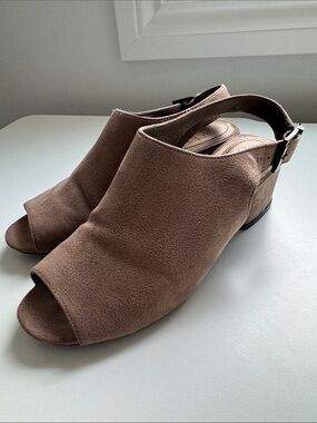 Life Stride Taupe Suede Open-Toe Slingback Mules